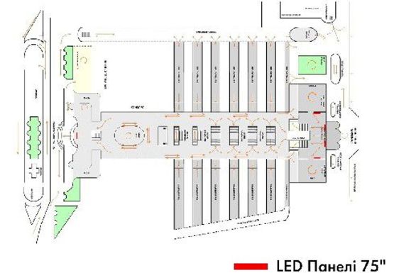 Схема рекламної площини за адресою Киевский центральный вокзал (10 сек. в 3-х мин. блоке) (UHDTV75"-5 шт.)