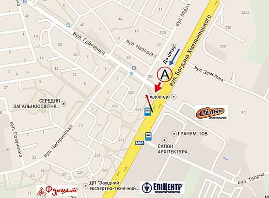 Схема рекламной плоскости по адресу Хмельницького, 245 (за рухом) №1 правий ( Сільпо)