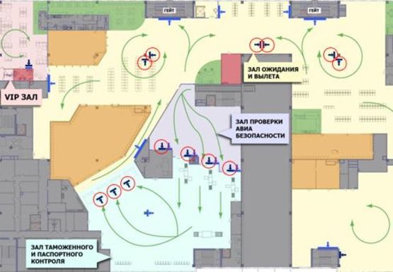 Схема рекламної площини за адресою Зона №1. Вылеты (Терминал А)