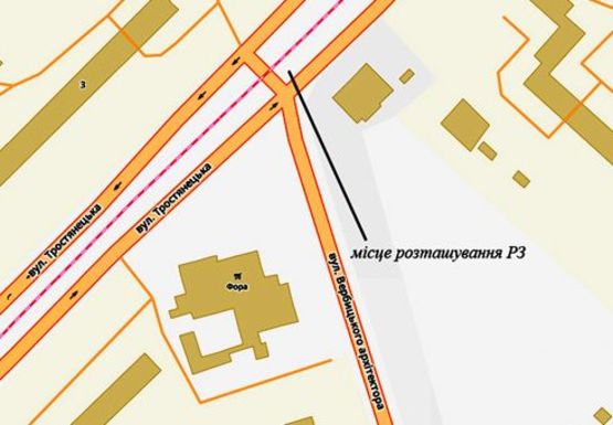 Схема рекламної площини за адресою Тростянецкая ул. - Вербицкого ул.