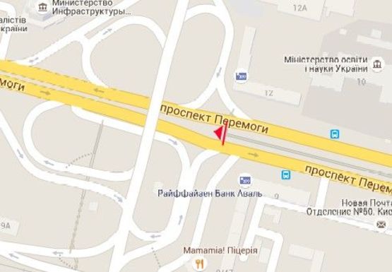 Схема рекламної площини за адресою Победы пр., 9; в направлении к Победы пл., на разделителе