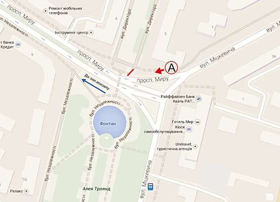 Схема рекламной плоскости по адресу Незалежності - пр. Миру ст А