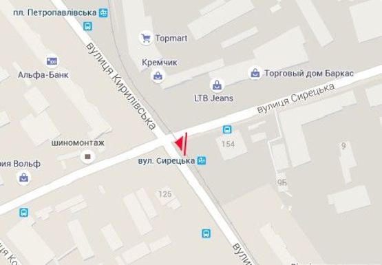 Схема рекламной плоскости по адресу Кирилловская ул. (бывш. Фрунзе ул.) - Сырецкая ул.