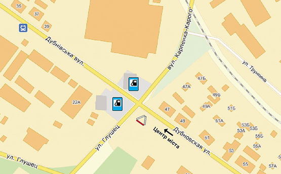 Схема рекламной плоскости по адресу Дубенська -  Карпенка -Карого