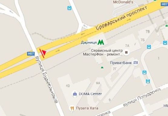 Схема рекламної площини за адресою Броварской пр. - Строителей ул.