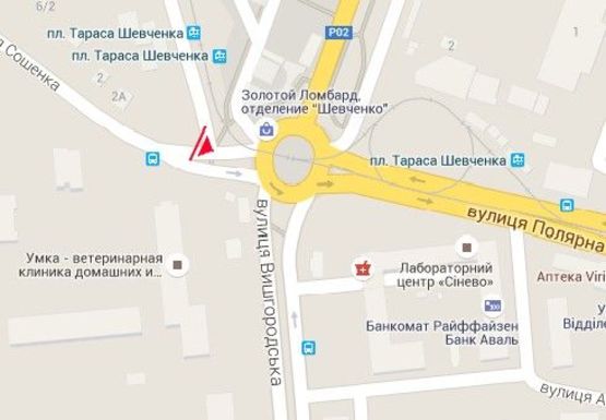 Схема рекламної площини за адресою Шевченко пл. - Сошенко ул.