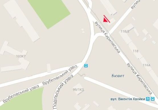 Схема рекламної площини за адресою Кирилловская ул. (бывш. Фрунзе ул.) - Тульчинская ул.