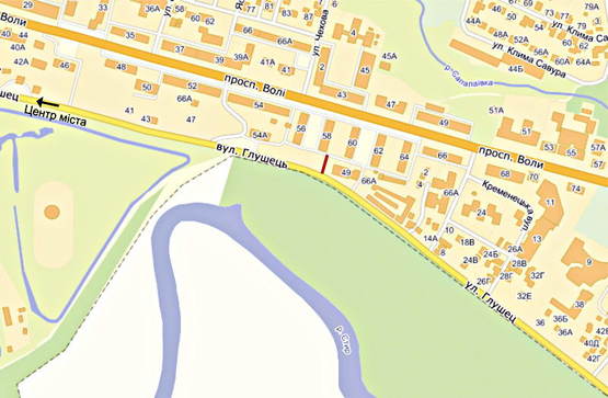 Схема рекламної площини за адресою Глушець (оф. центр) Схема рекламної площини за адресою Глушець (оф. центр)