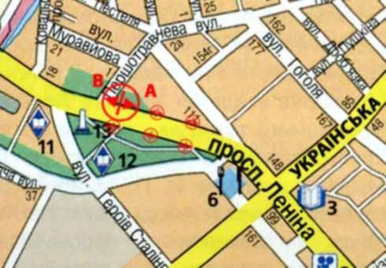 Схема рекламної площини за адресою Соборный пр. (4) (движение от вокзала)