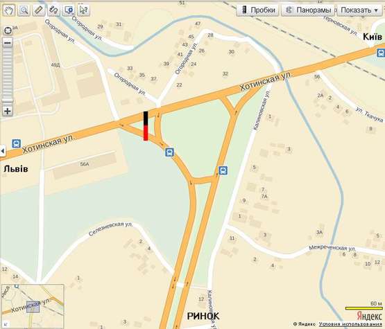 Схема рекламной плоскости по адресу Калинівська-Хотинська (заїзд на Калинівський ринок зі ст. Львова)