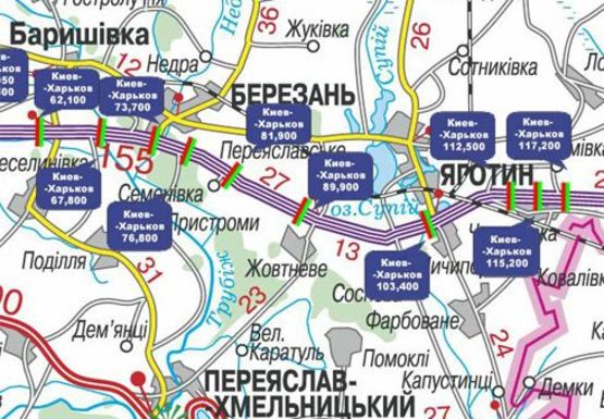 Схема рекламної площини за адресою Трасса M-03, Киев - Харьков, 115,200