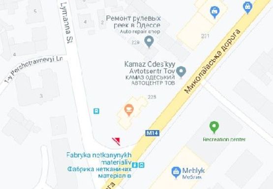 Схема рекламної площини за адресою Николаевская дорога, 225А - Лиманна ул.