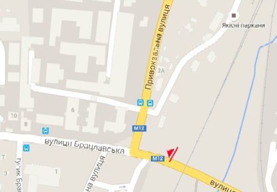 Схема рекламной плоскости по адресу Брацлавская ул. - Привокзальная ул. - Лебединского ул.