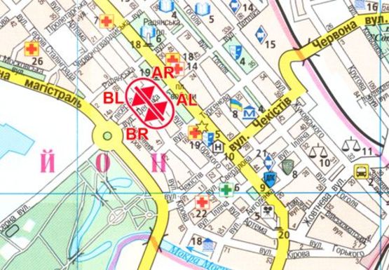 Схема рекламной плоскости по адресу Днепровская ул. (Лепика  ул.) - Гоголя ул. (Горького ул.), Свободы пл.