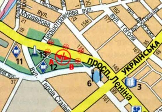 Схема рекламної площини за адресою Соборный пр. (1) (движение к вокзалу)