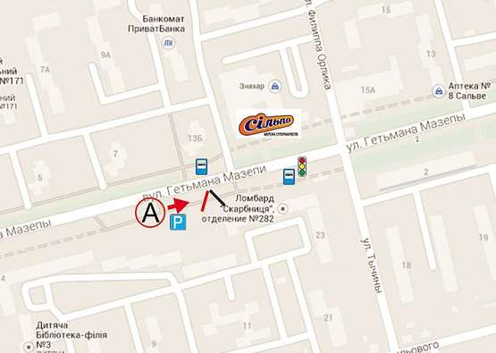 Схема рекламної площини за адресою Гетьмана Мазепи, 12 А