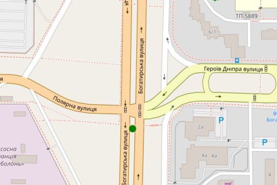 Схема рекламной плоскости по адресу Богатирська вул., розподілювач - Полярна вул., розподілювач (в напр. Вишгорода)