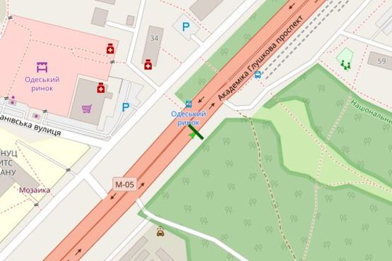 Схема рекламной плоскости по адресу Академіка Глушкова просп., в'їзд в київ напроти Одеського ринку Схема рекламной плоскости по адресу Академіка Глушкова просп., в'їзд в київ напроти Одеського ринку