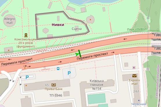 Схема рекламной плоскости по адресу Перемоги просп., 63 (в направл. пл.Перемоги)