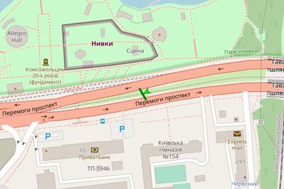 Схема рекламной плоскости по адресу Перемоги просп., 63 (в направл. Житомиру)