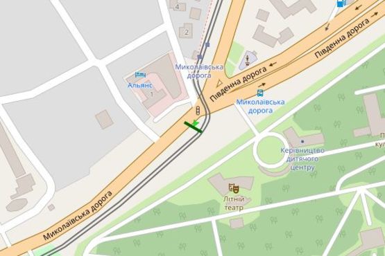 Схема рекламной плоскости по адресу Миколаївська дорога (сан. «Молода Гвардія»)