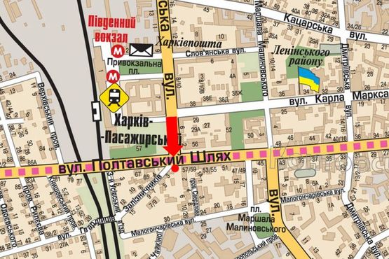 Схема рекламной плоскости по адресу Полтавский шлях / Гвардейцев-Железнодорожников, рядом жд вокзал, Макдональдз