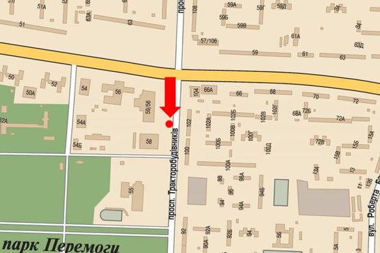 Схема рекламной плоскости по адресу Тракторостроителей пр., 57, супермаркеты "Велмарт", "Сильпо", "Фокстрот", ТРЦ "Украина", в сторону Салтовское шоссе