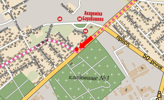 Схема рекламной плоскости по адресу Павлова ул. / Тюринская ул. (бывш. Якира ул.), флажок, со стороны рынка "Барабашова", в центр