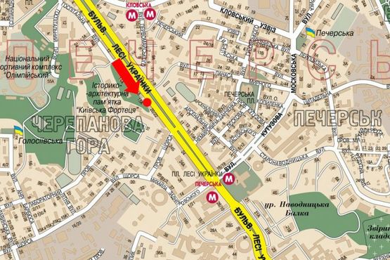 Схема рекламной плоскости по адресу Украинки бул., 20, в сторону ст. м. "Печерская"