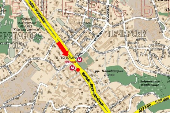 Схема рекламної площини за адресою Украинки бул., 26, возле ст. м. "Печерская" Схема рекламної площини за адресою Украинки бул., 26, возле ст. м. "Печерская"