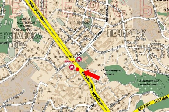 Схема рекламной плоскости по адресу Украинки бул., 26, возле ст. м. "Печерская"