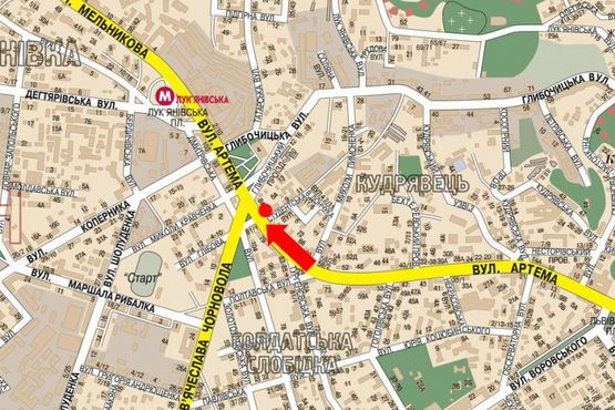 Схема рекламной плоскости по адресу Сечевых Стрельцов ул. (бывш. Артема ул.), 84 / Черновола ул., светофор, в сторону ст. м. "Лукьяновская"