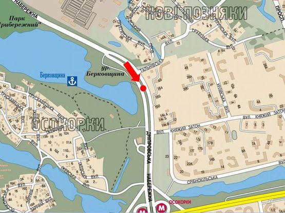 Схема рекламної площини за адресою Днепровская Набережная / Ахматовой ул. , разделитель, в сторону Бажана пр.