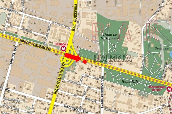 Схема рекламной плоскости по адресу Победы пр., 45, возле супермаркета "Эльдорадо", в сторону Победы пл.