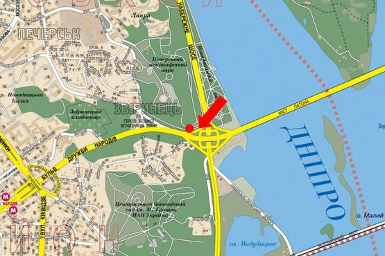 Схема рекламной плоскости по адресу Набережное шоссе, выезд на Дружбы Народов бул.