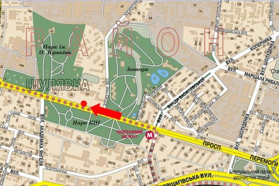 Схема рекламной плоскости по адресу Победы пр., 34, возле Медуниверситета им. Богомольца, из центра Схема рекламной плоскости по адресу Победы пр., 34, возле Медуниверситета им. Богомольца, из центра