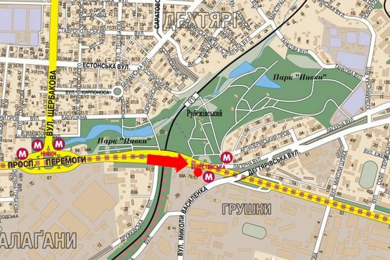 Схема рекламної площини за адресою Победы пр., ст. м. "Берестейская", в центр