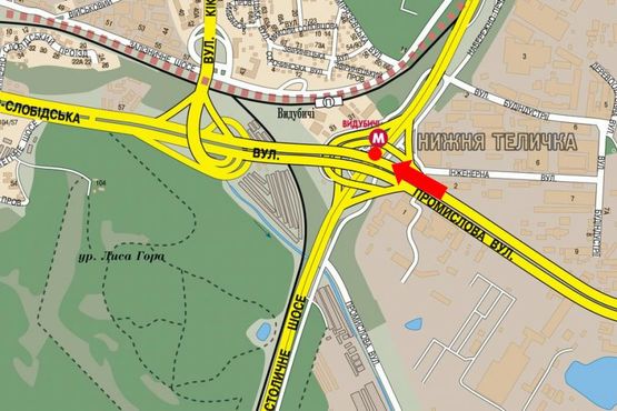 Схема рекламної площини за адресою Промышленная ул., мост Южный , в центр