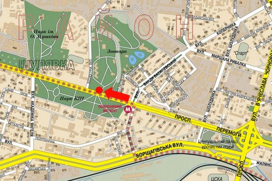 Схема рекламной плоскости по адресу Победы пр., 32, перед входом в Зоопарк