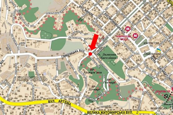 Схема рекламной плоскости по адресу Нижний Вал ул. / Глубочицкая ул., на светофоре в сторону Сечевых Стрельцов ул. (бывш. Артема ул.)