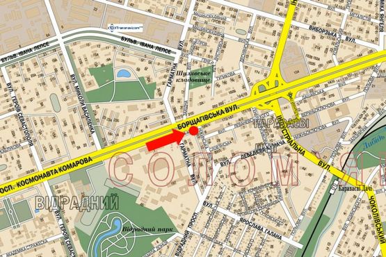 Схема рекламной плоскости по адресу Борщаговская ул., 193 / Гарматная ул., возле университета НАУ, в сторону центра Схема рекламной плоскости по адресу Борщаговская ул., 193 / Гарматная ул., возле университета НАУ, в сторону центра