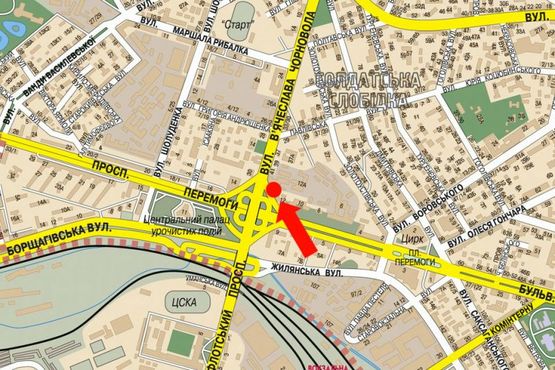 Схема рекламної площини за адресою Победы пр., 12, съезд с моста Воздухофлотского, правая