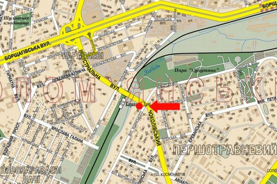 Схема рекламной плоскости по адресу Чоколовский бул. - Уманская ул., возле радиорынка, Караваевых дач, в сторону моста Индустриального