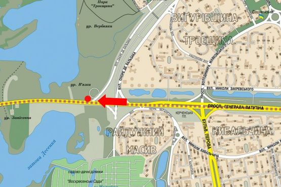 Схема рекламной плоскости по адресу Ватутина пр., 50м. до АЗС в сторону р-н Петровка