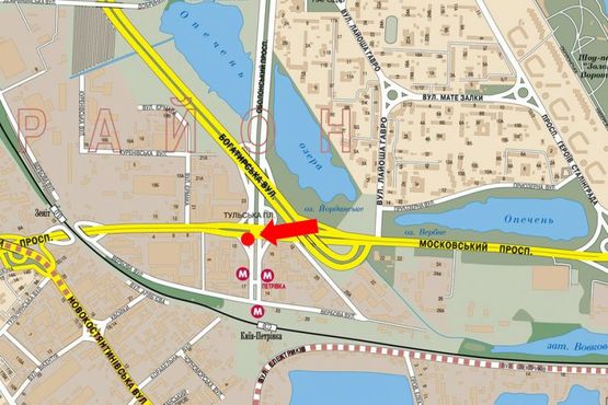 Схема рекламной плоскости по адресу Тульская пл., Бандеры пр. (бывш. Московский пр.) 12-А, "МакДональдс", ТЦ Городок, в сторону Кирилловская ул. (бывш. Фрунзе ул.)