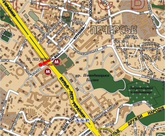 Схема рекламної площини за адресою Украинки бул., 24 / Алмазова ул. (бывш. Кутузова ул.), ресторан "Марокана", "Спацио", в сторону Коновальца ул. (бывш. Щорса ул.)