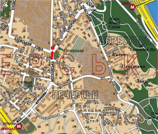 Схема рекламної площини за адресою Московская ул., 33 / Кловский спуск, кинотеатр "Зоряный", в сторону Славы пл.