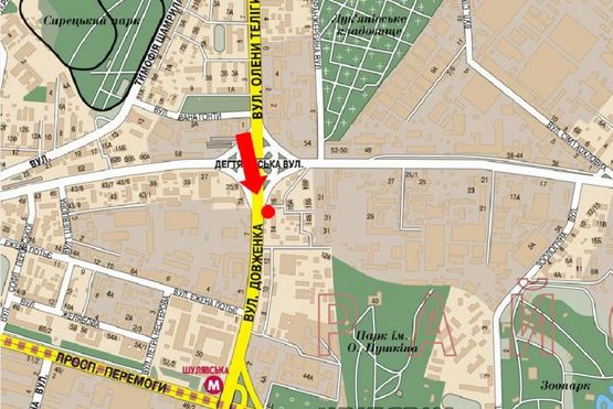 Схема рекламной плоскости по адресу Довженко ул., 16 / ул. Дегтяревская, в сторону ст. м. "Шулявская", левая
