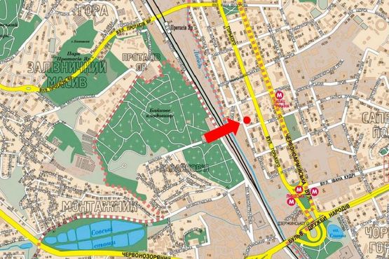 Схема рекламної площини за адресою Малевича ул. (бывш. Боженка ул.) / Гринченка ул., на светофоре, в центр