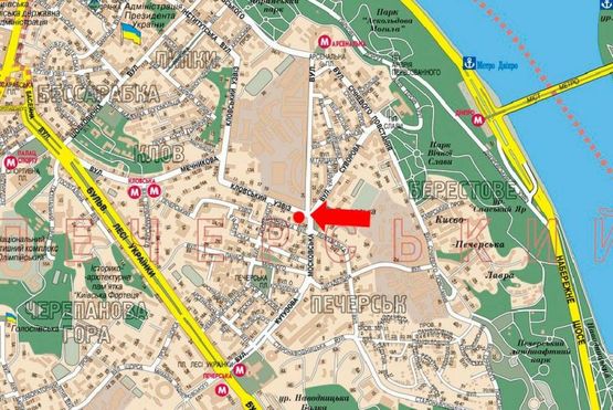 Схема рекламной плоскости по адресу Кловский спуск, 30 / Московская ул., в сторону Мечникова ул.